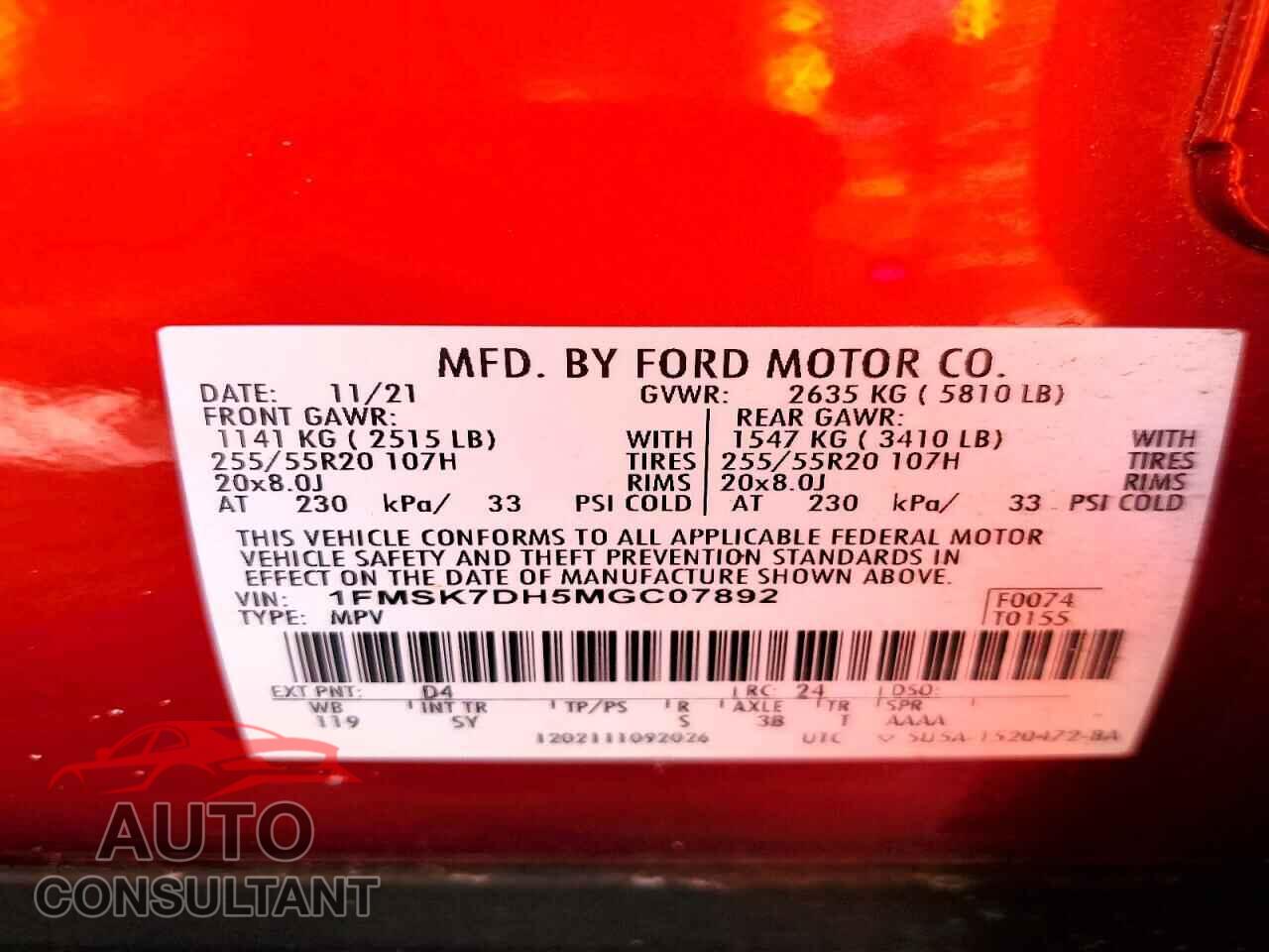 FORD EXPLORER 2021 - 1FMSK7DH5MGC07892