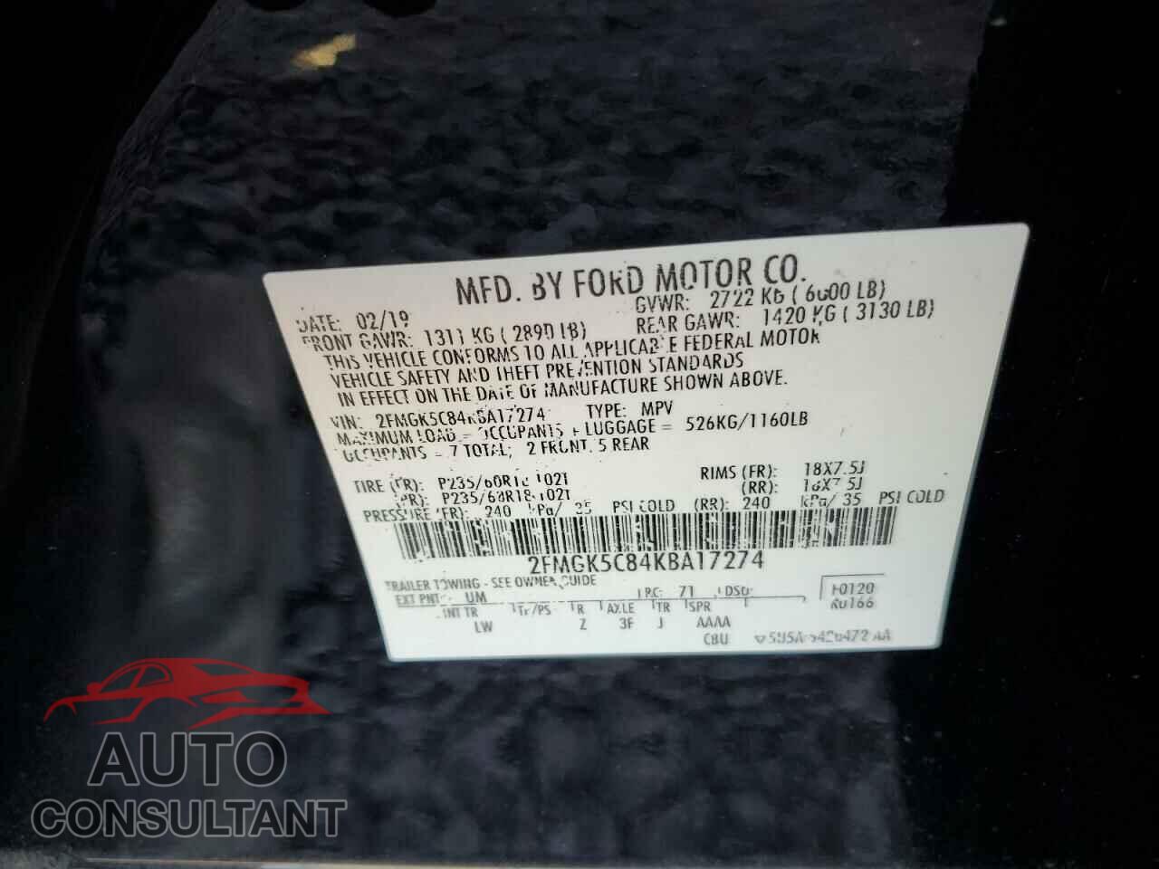 FORD FLEX 2019 - 2FMGK5C84KBA17274