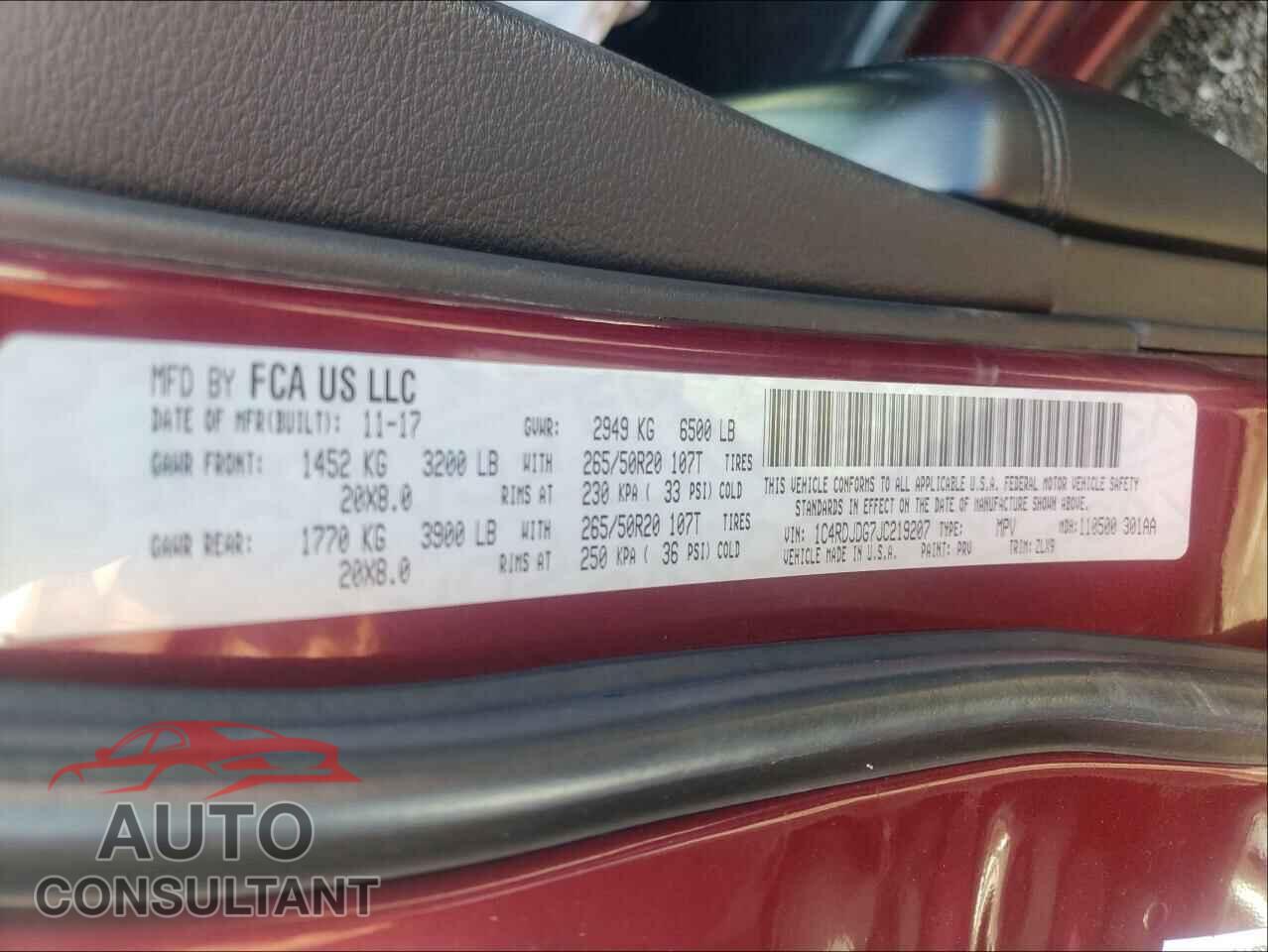 DODGE DURANGO 2018 - 1C4RDJDG7JC219207