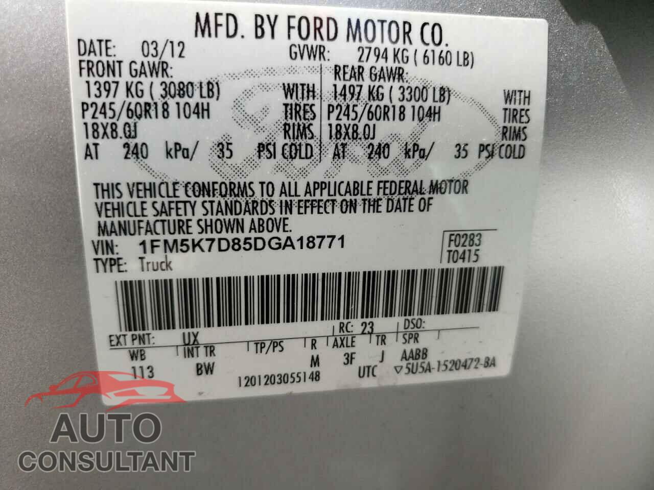 FORD EXPLORER 2013 - 1FM5K7D85DGA18771