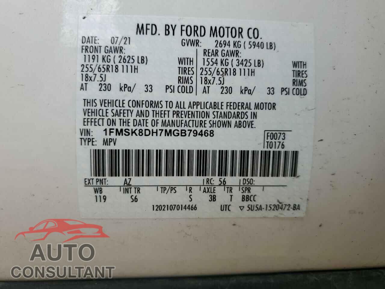 FORD EXPLORER 2021 - 1FMSK8DH7MGB79468