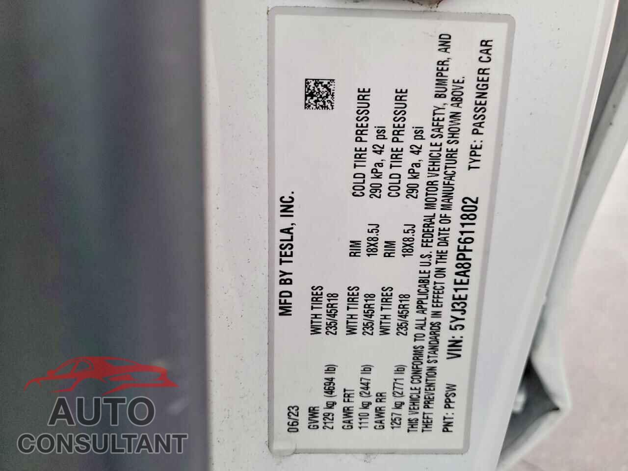 TESLA MODEL 3 2023 - 5YJ3E1EA8PF611802