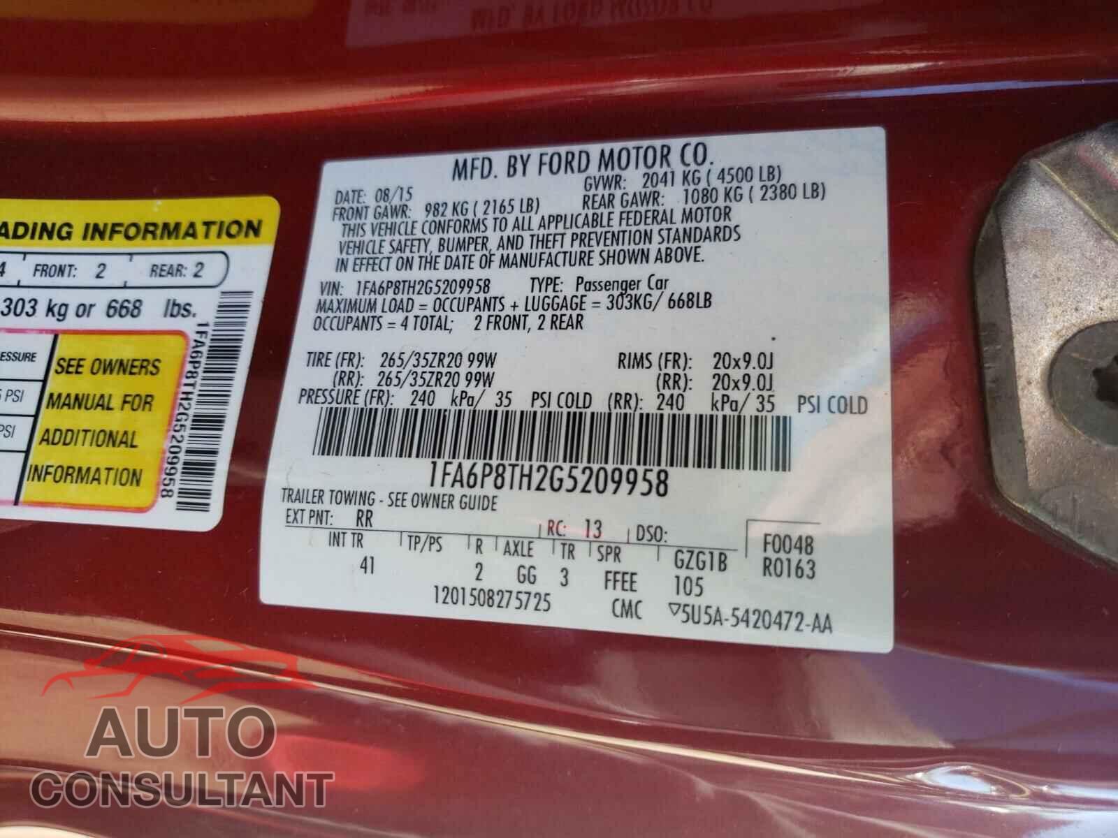 FORD MUSTANG 2016 - 1FA6P8TH2G5209958
