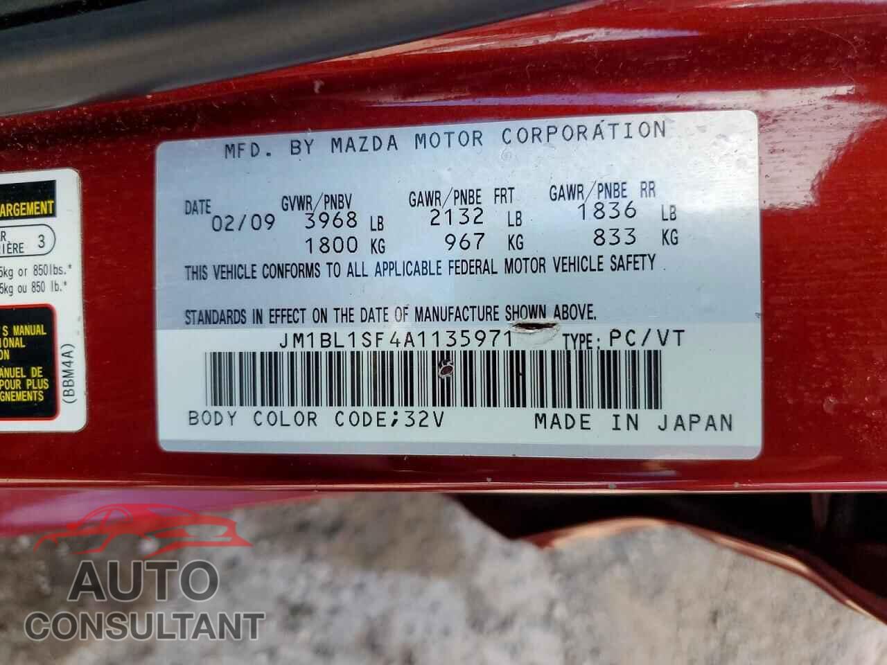 MAZDA 3 2010 - JM1BL1SF4A1135971