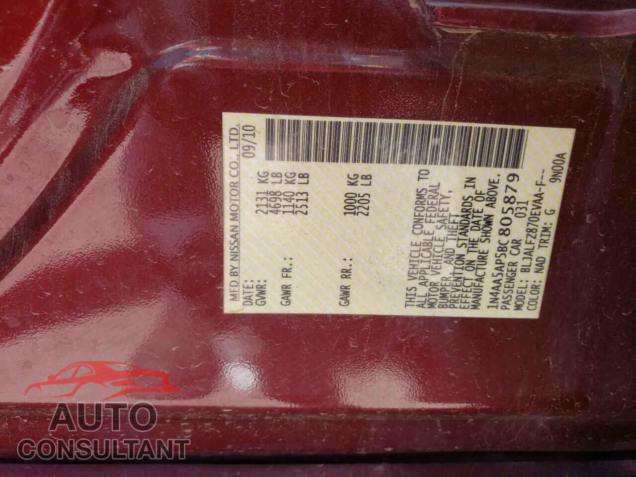 NISSAN MAXIMA 2011 - 1N4AA5AP5BC805879