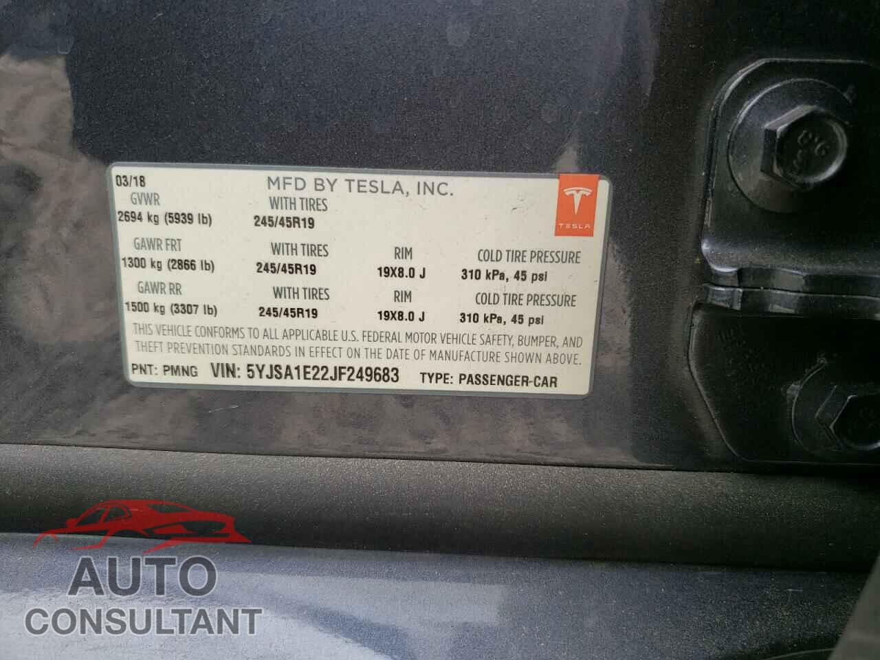 TESLA MODEL S 2018 - 5YJSA1E22JF249683