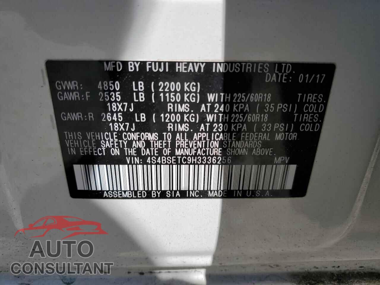 SUBARU OUTBACK 2017 - 4S4BSETC9H3336256