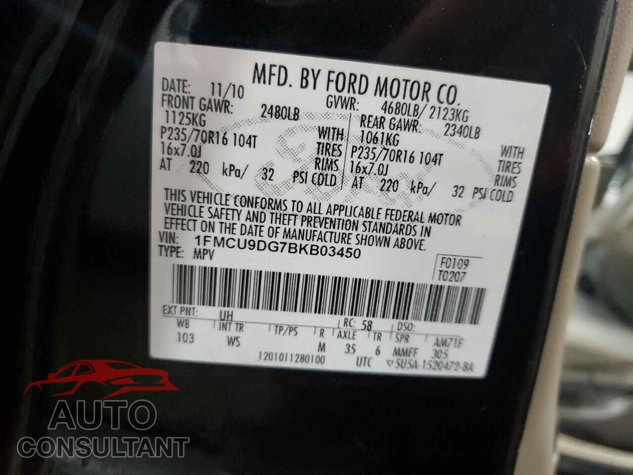 FORD ESCAPE 2011 - 1FMCU9DG7BKB03450