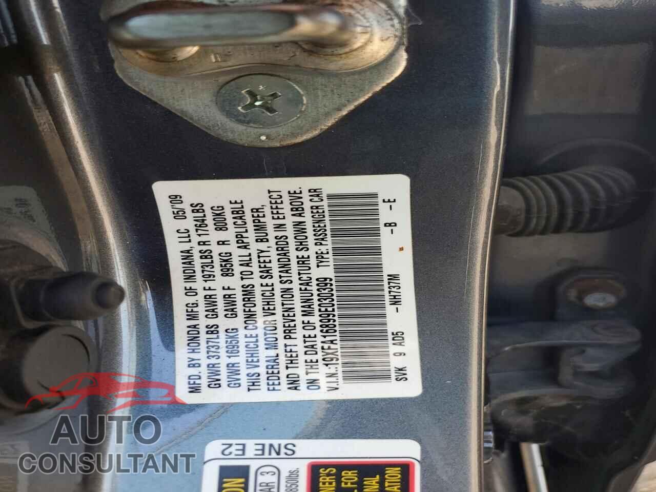 HONDA CIVIC 2009 - 19XFA16899E030399