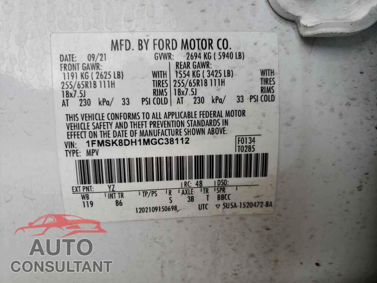 FORD EXPLORER 2021 - 1FMSK8DH1MGC38112