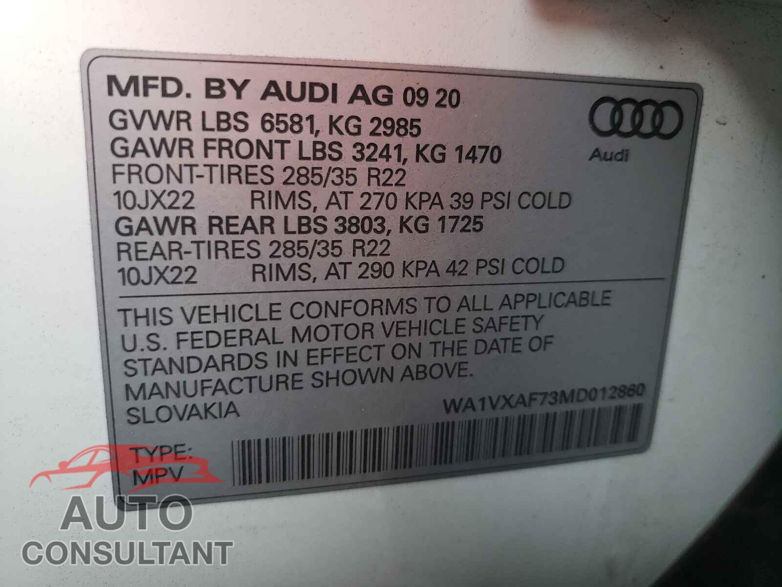 AUDI Q7 2021 - WA1VXAF73MD012860