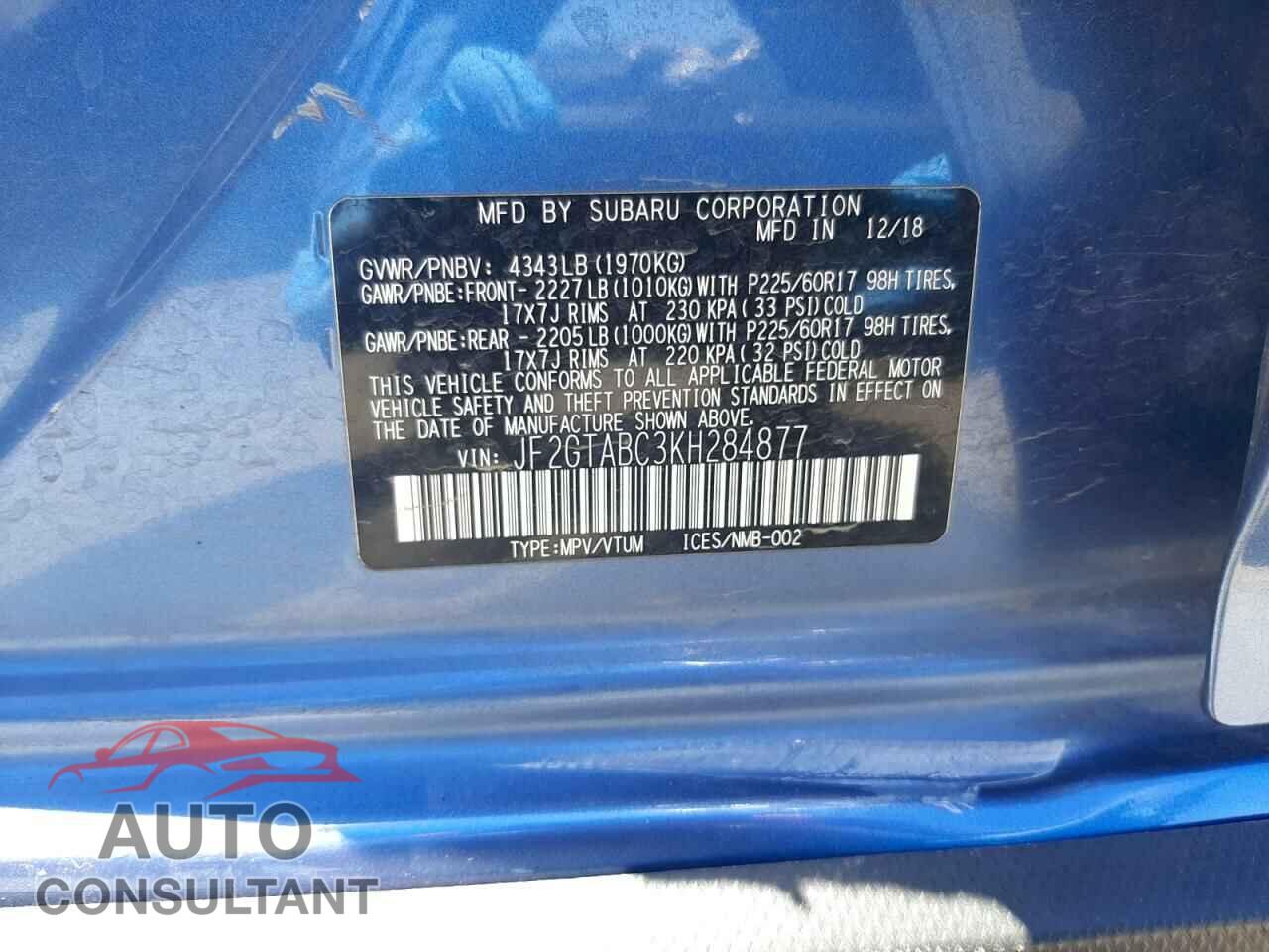 SUBARU CROSSTREK 2019 - JF2GTABC3KH284877