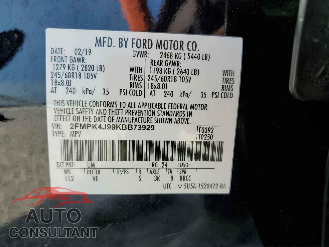 FORD EDGE 2019 - 2FMPK4J99KBB73929