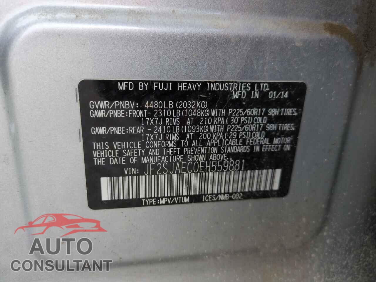 SUBARU FORESTER 2014 - JF2SJAEC0EH559881