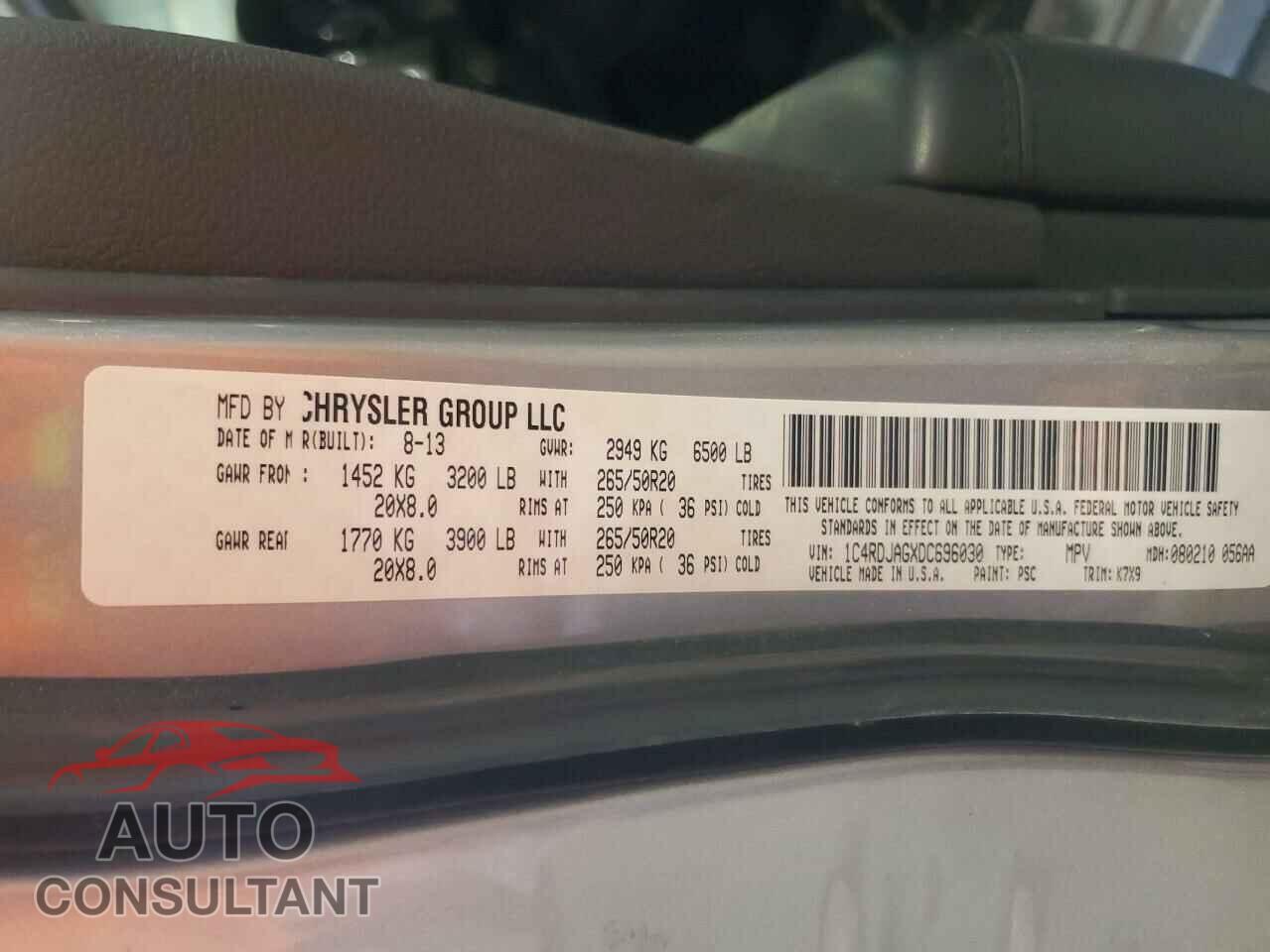 DODGE DURANGO 2013 - 1C4RDJAGXDC696030