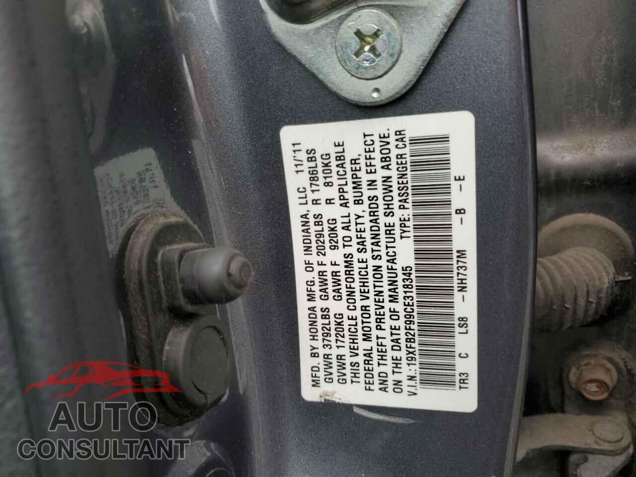 HONDA CIVIC 2012 - 19XFB2F99CE318345