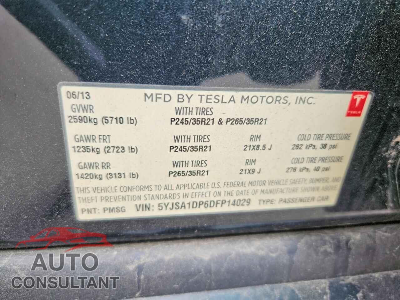 TESLA MODEL S 2013 - 5YJSA1DP6DFP14029