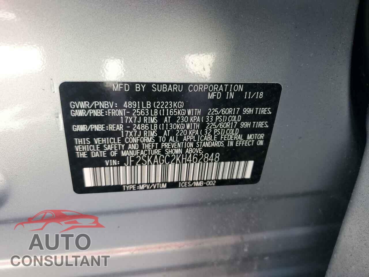 SUBARU FORESTER 2019 - JF2SKAGC2KH462848