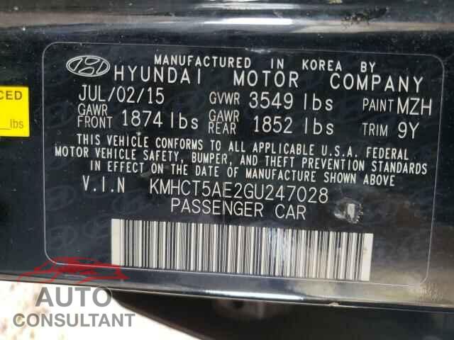 HYUNDAI ACCENT 2016 - KMHCT5AE2GU247028