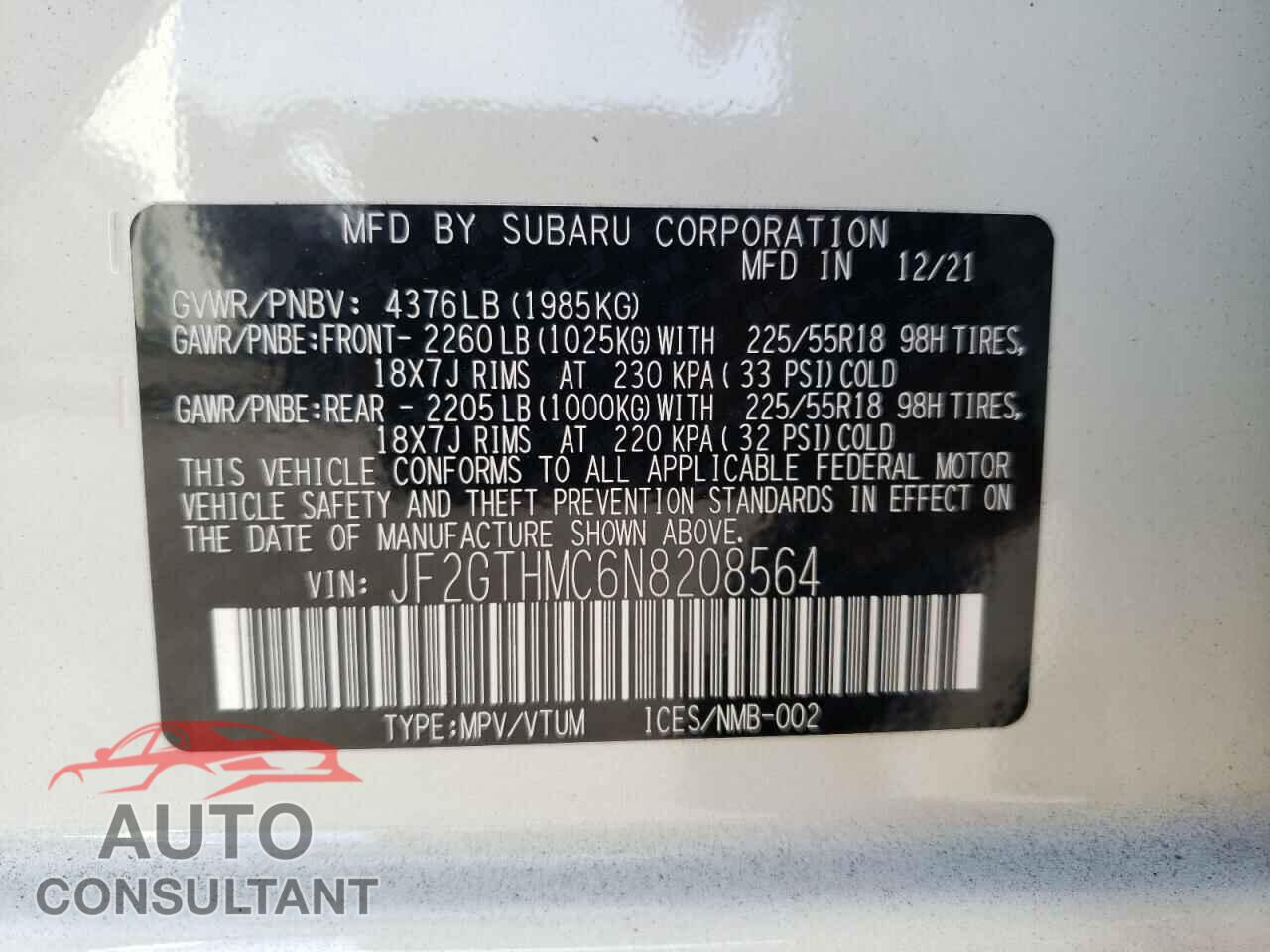 SUBARU CROSSTREK 2022 - JF2GTHMC6N8208564
