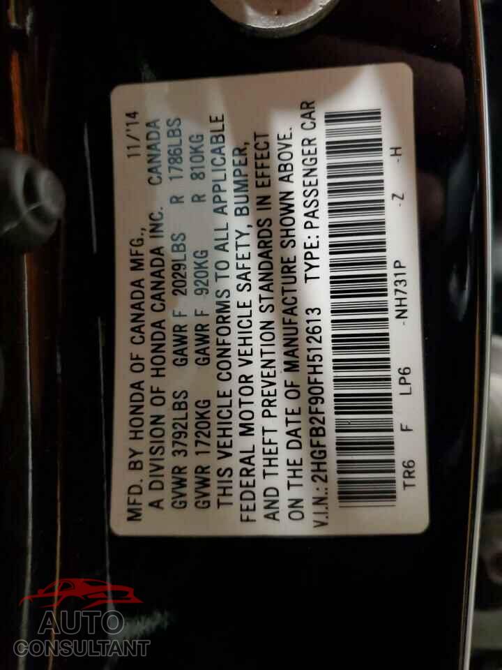 HONDA CIVIC 2015 - 2HGFB2F90FH512613