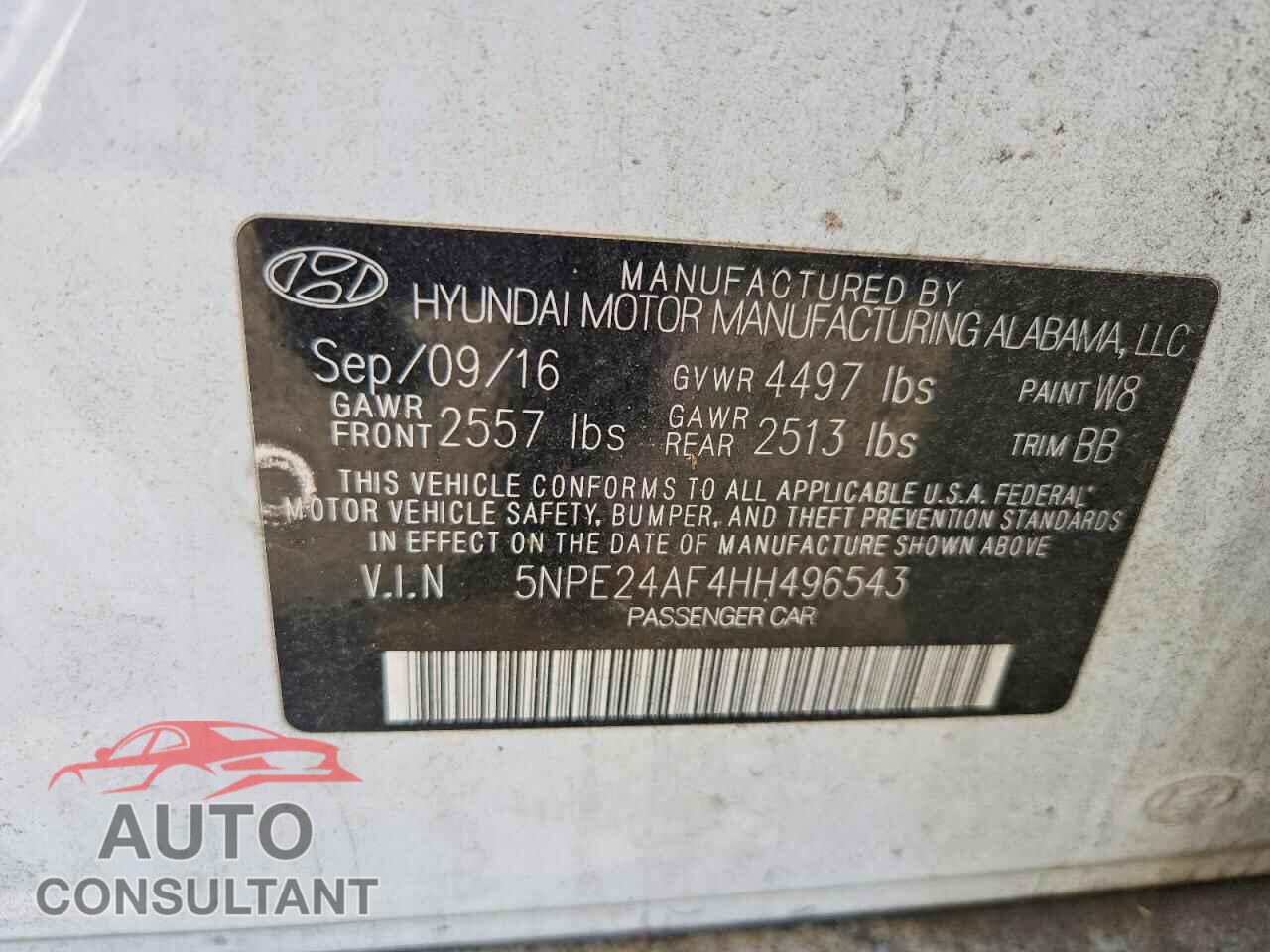 HYUNDAI SONATA 2017 - 5NPE24AF4HH496543