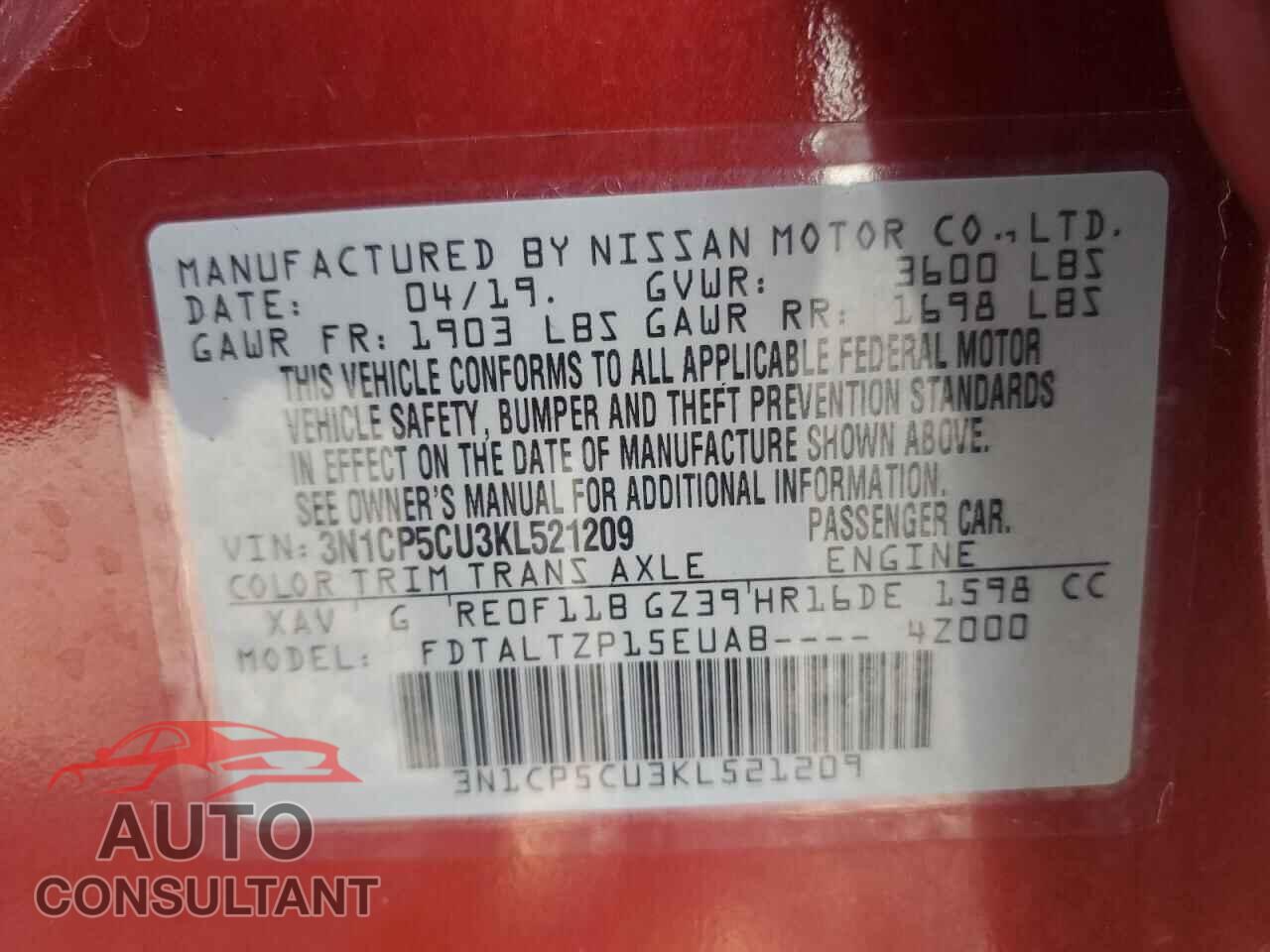 NISSAN KICKS 2019 - 3N1CP5CU3KL521209