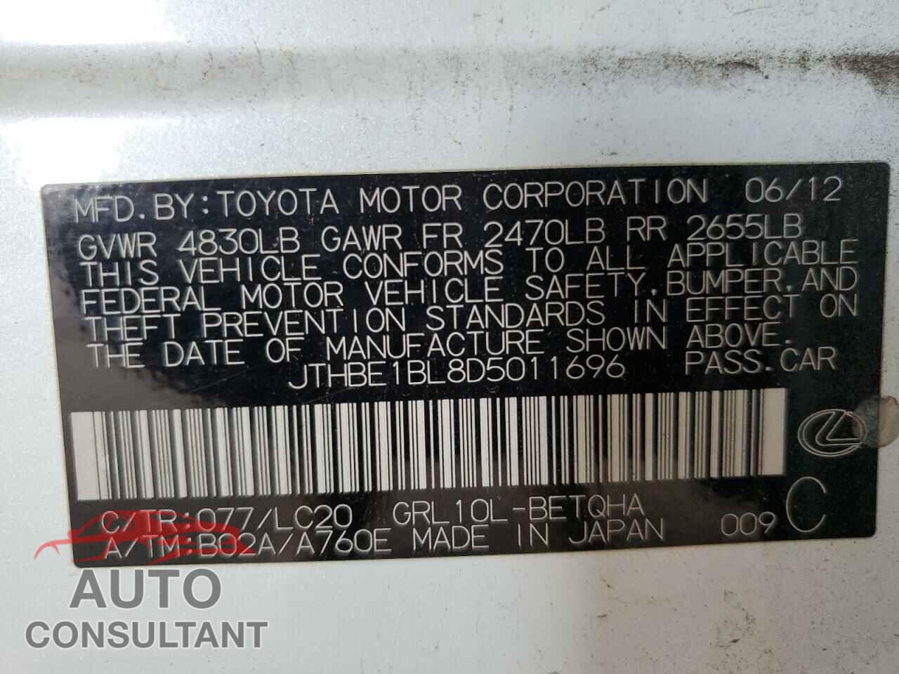 LEXUS GS350 2013 - JTHBE1BL8D5011696