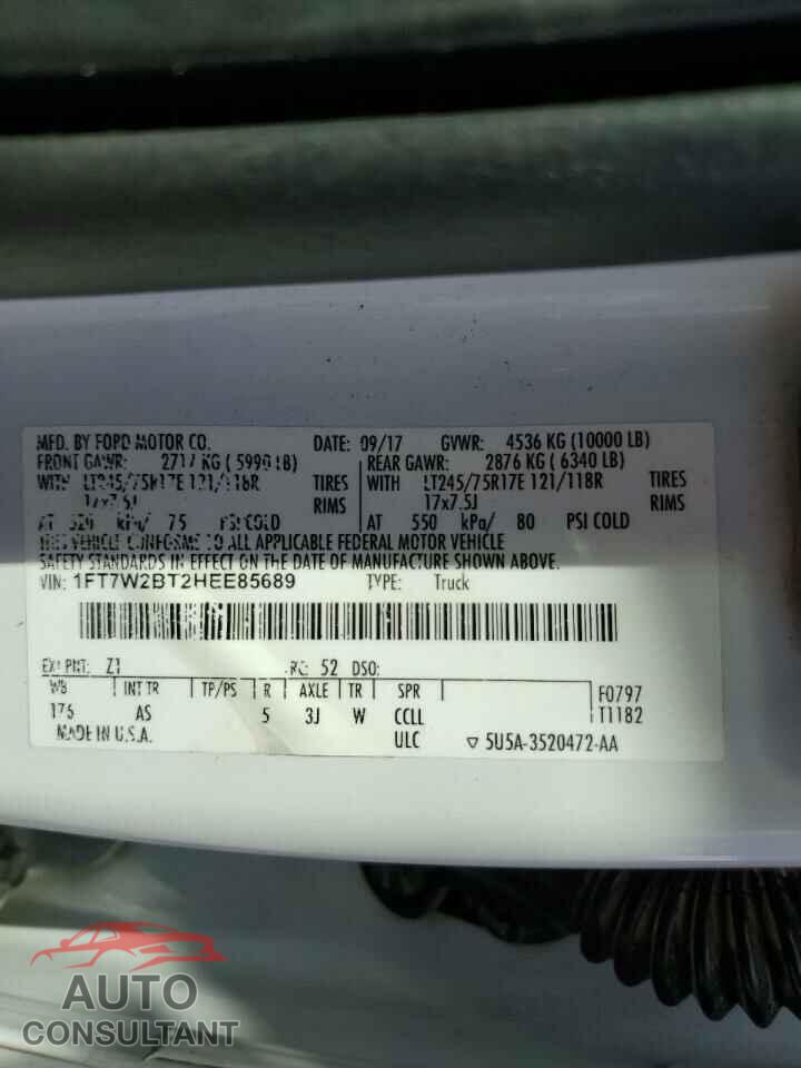 FORD F250 2017 - 1FT7W2BT2HEE85689