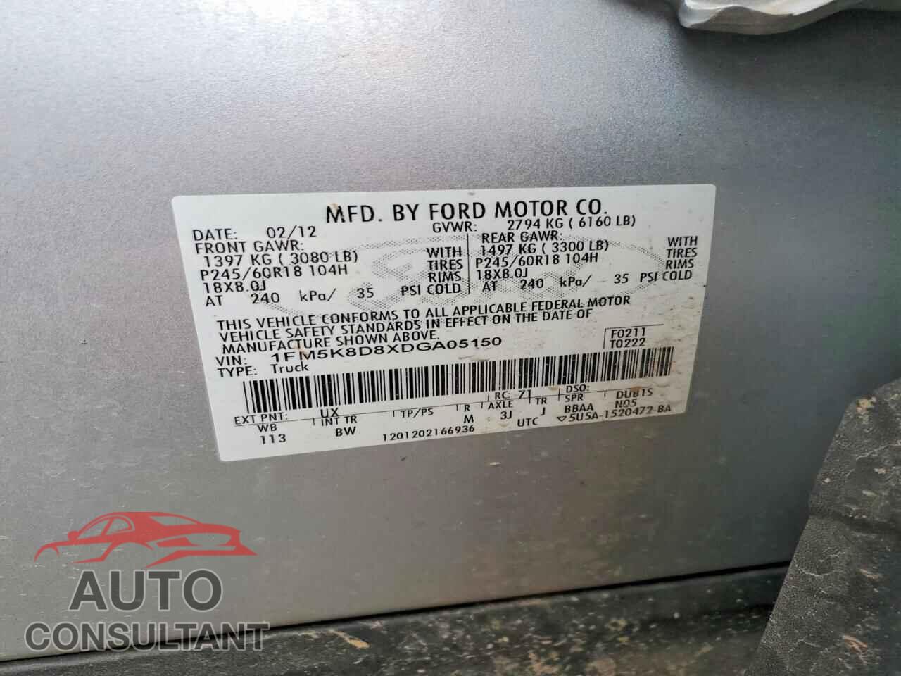 FORD EXPLORER 2013 - 1FM5K8D8XDGA05150