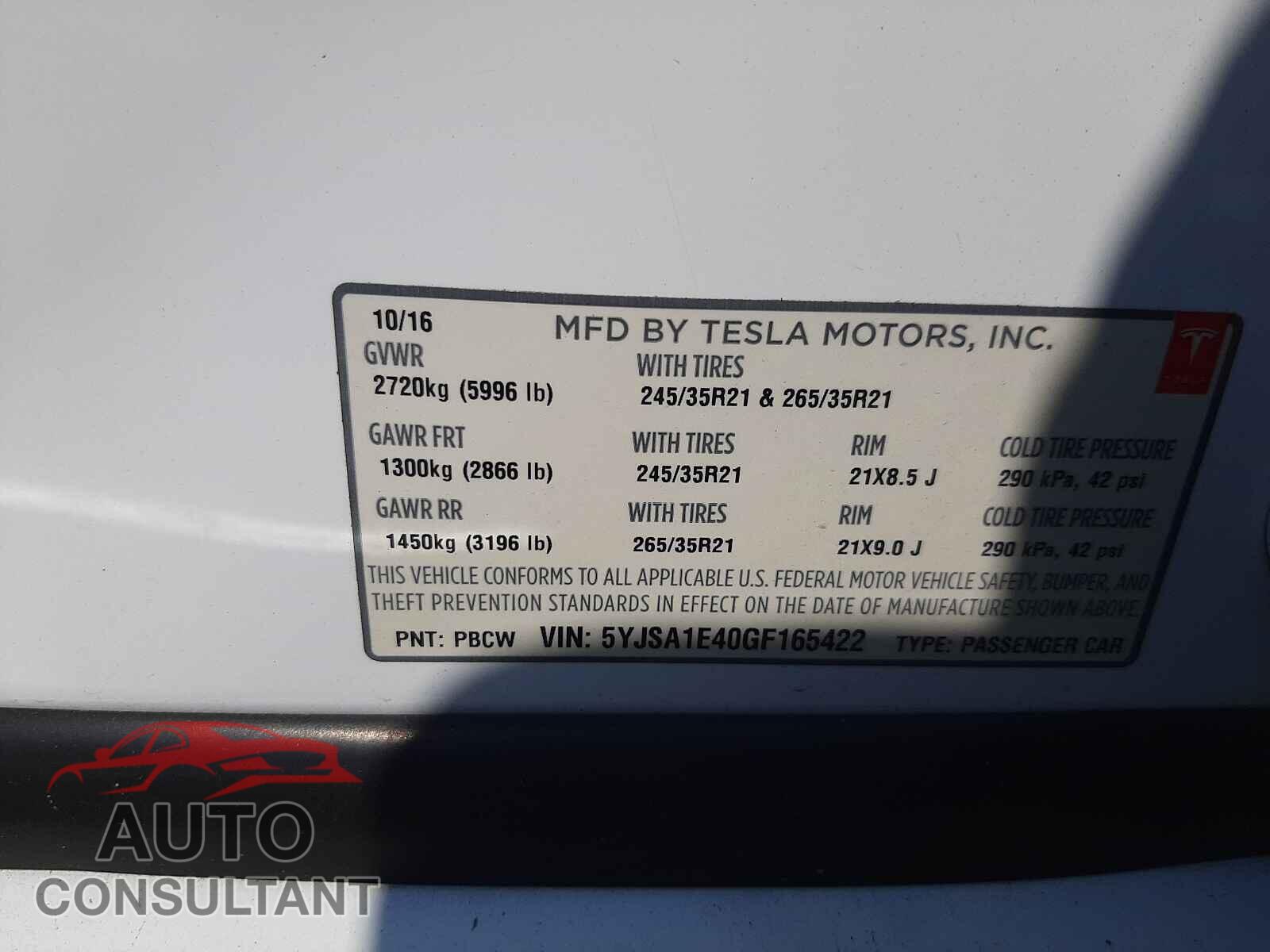 TESLA MODEL S 2016 - 5YJSA1E40GF165422