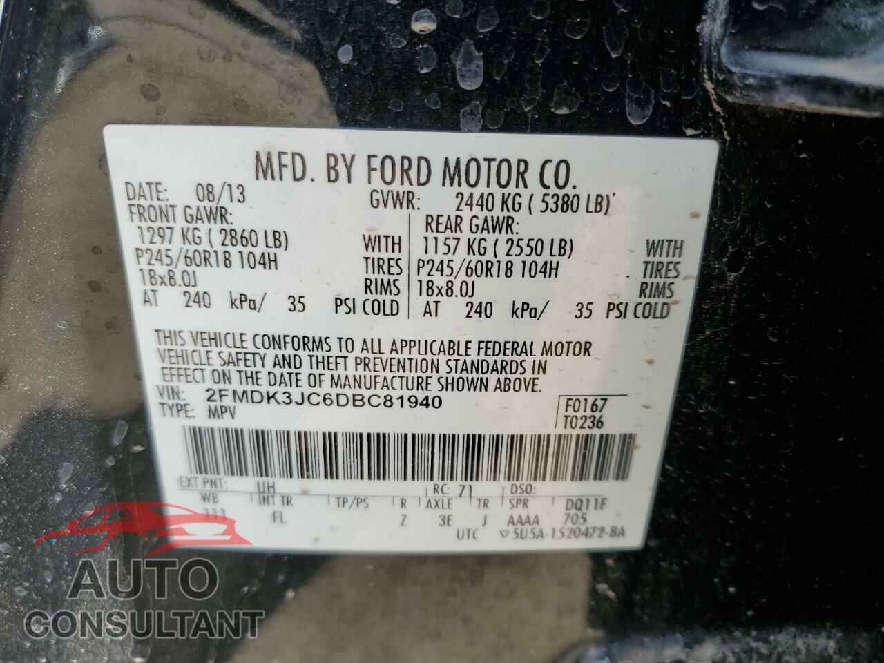 FORD EDGE 2013 - 2FMDK3JC6DBC81940