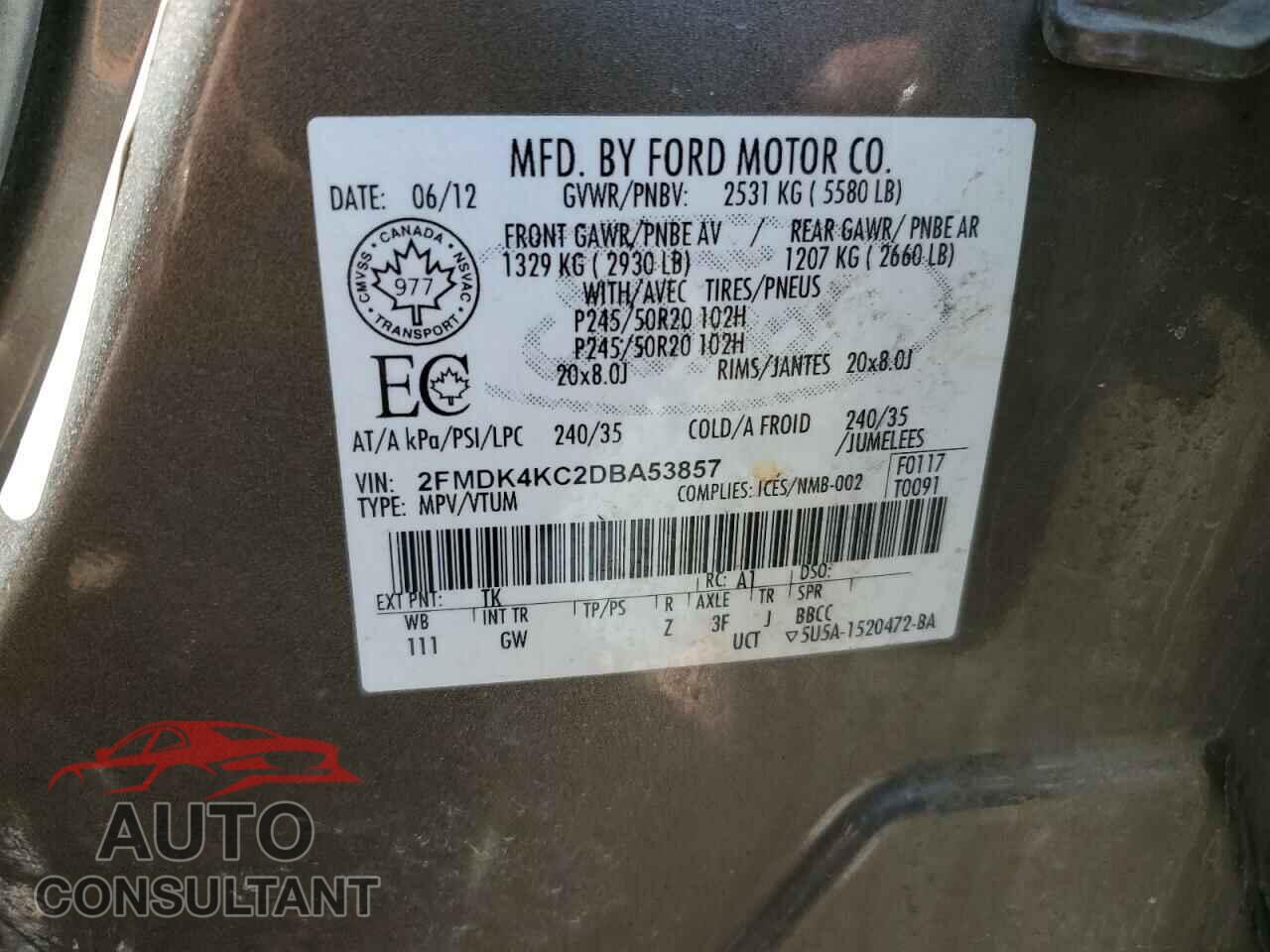 FORD EDGE 2013 - 2FMDK4KC2DBA53857