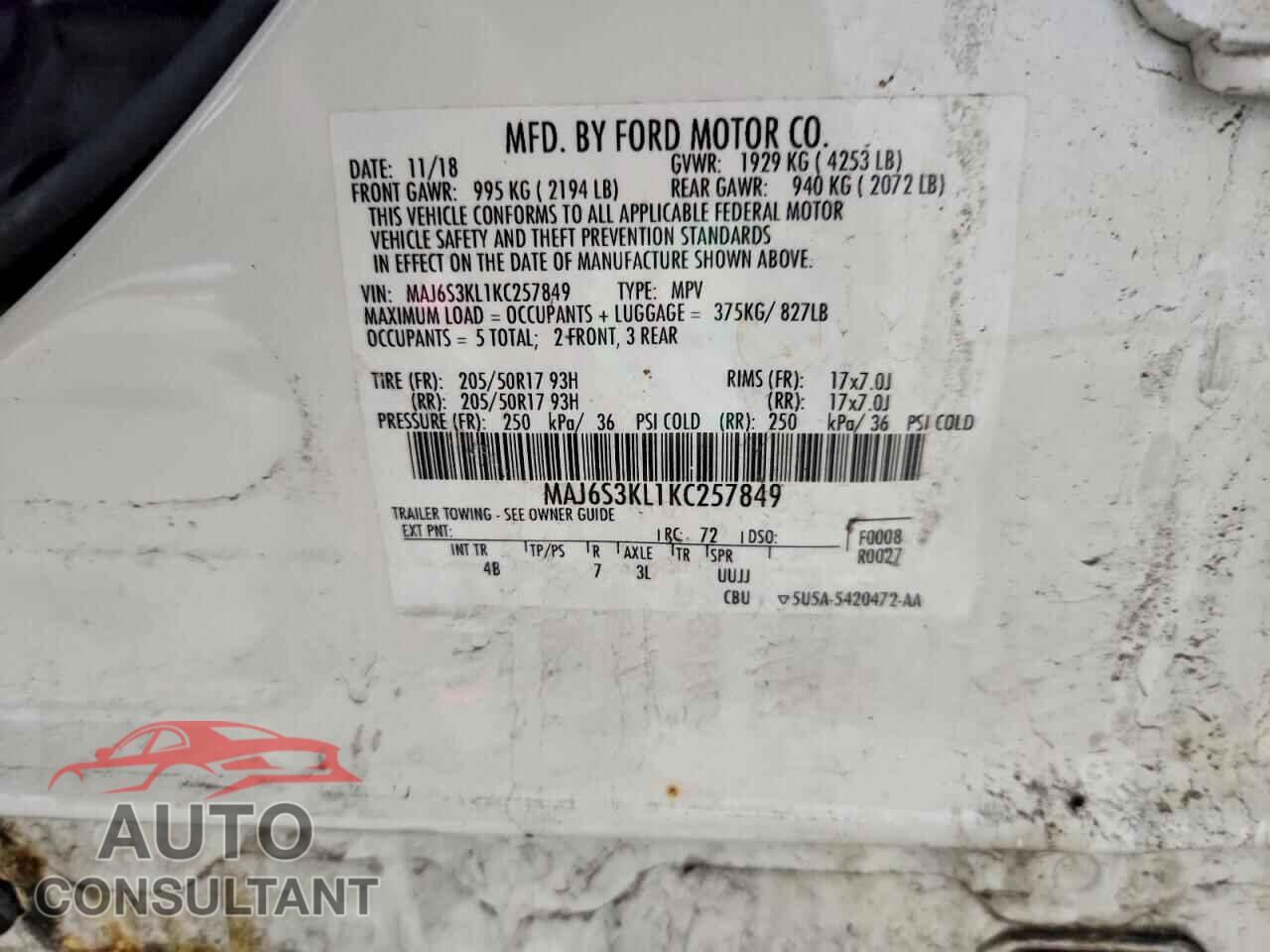 FORD ECOSPORT 2019 - MAJ6S3KL1KC257849