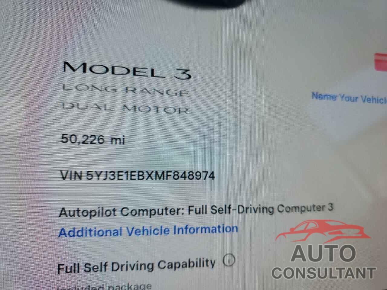 TESLA MODEL 3 2021 - 5YJ3E1EBXMF848974