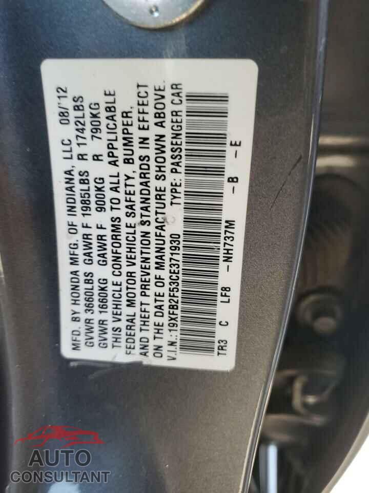 HONDA CIVIC 2012 - 19XFB2F53CE371930