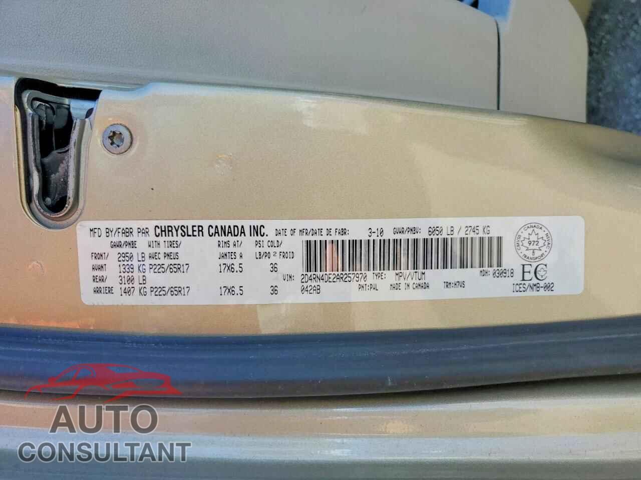 DODGE CARAVAN 2010 - 2D4RN4DE2AR257970