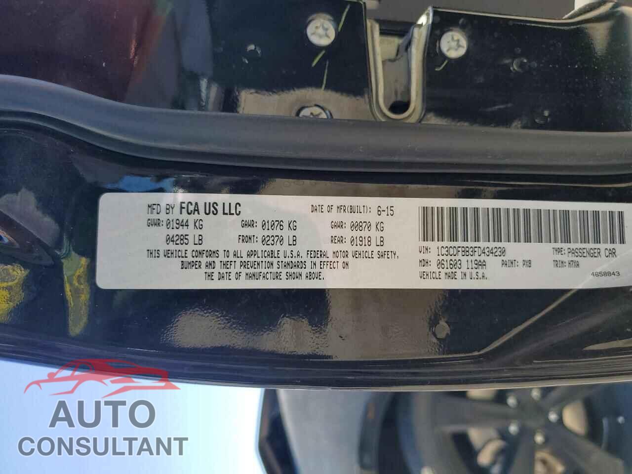 DODGE DART 2015 - 1C3CDFBB3FD434230