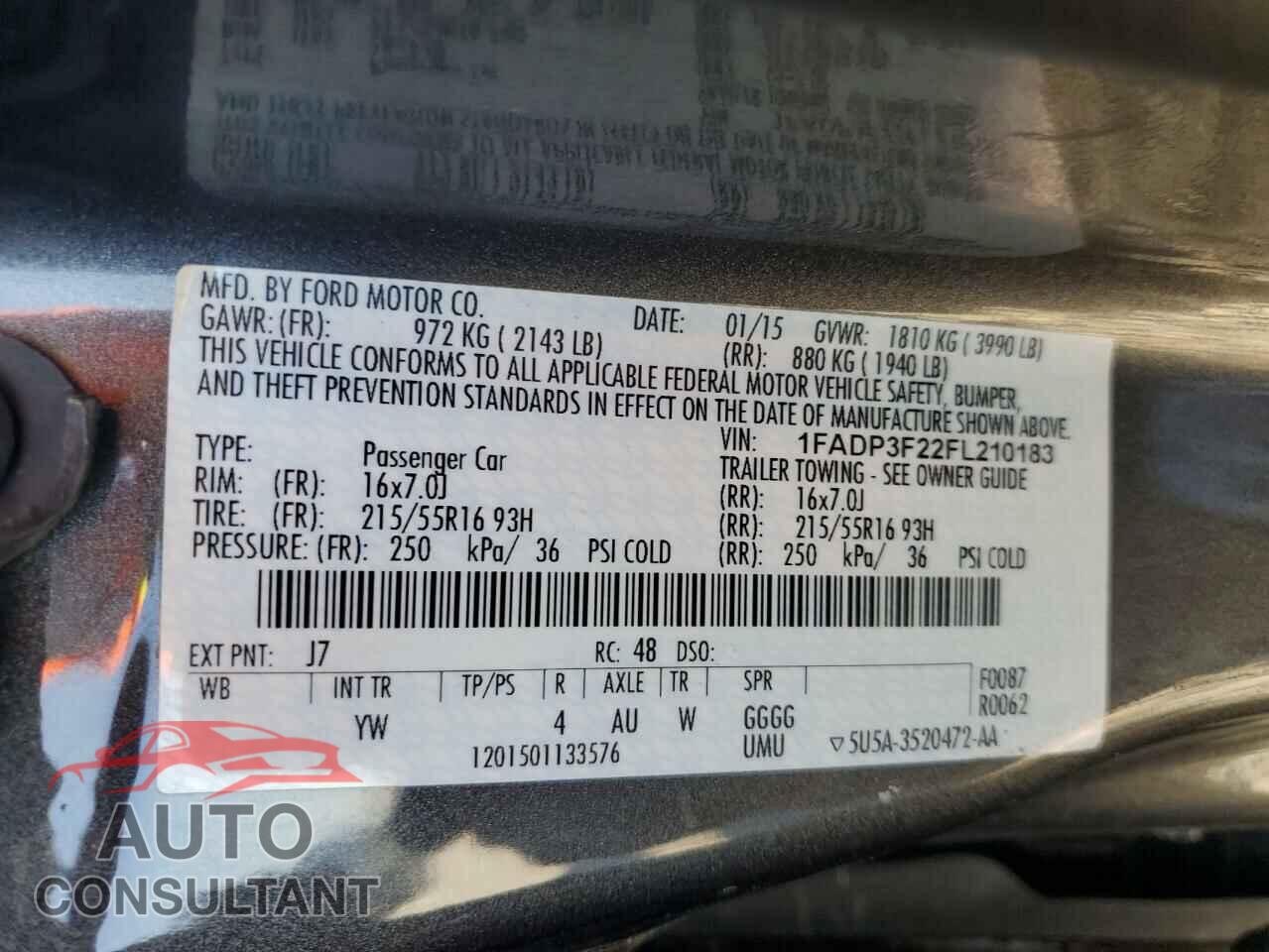 FORD FOCUS 2015 - 1FADP3F22FL210183