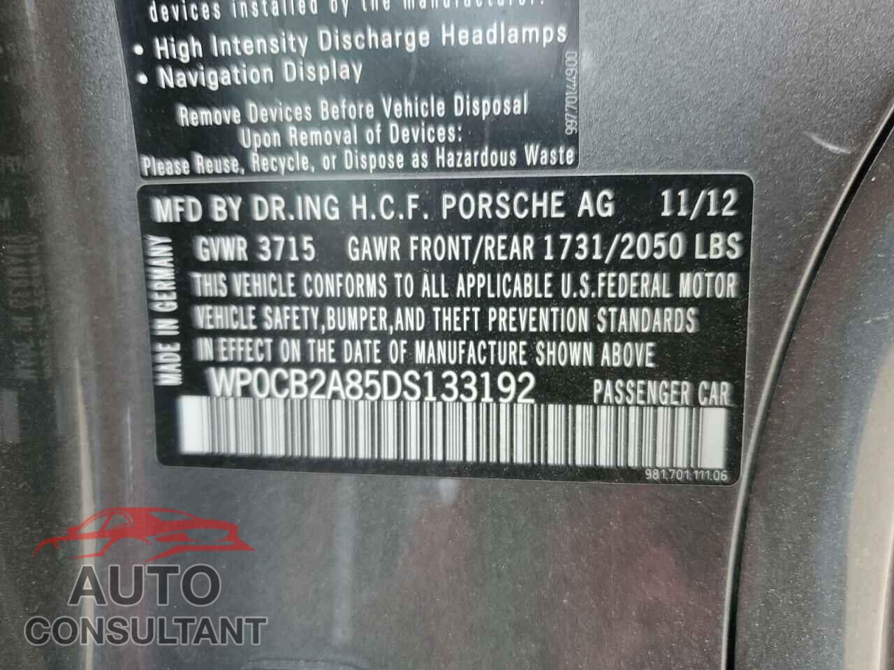 PORSCHE BOXSTER 2013 - WP0CB2A85DS133192