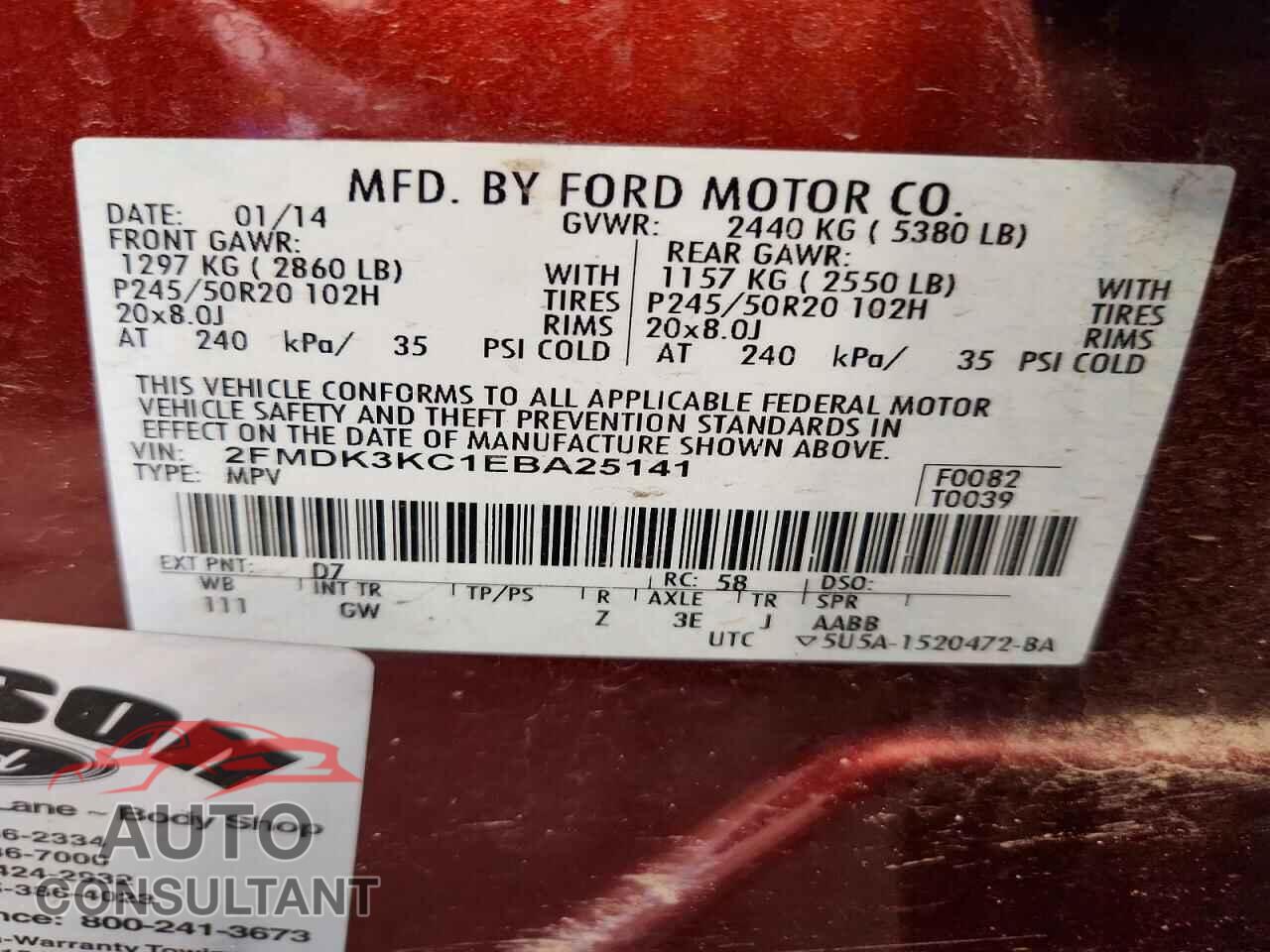 FORD EDGE 2014 - 2FMDK3KC1EBA25141