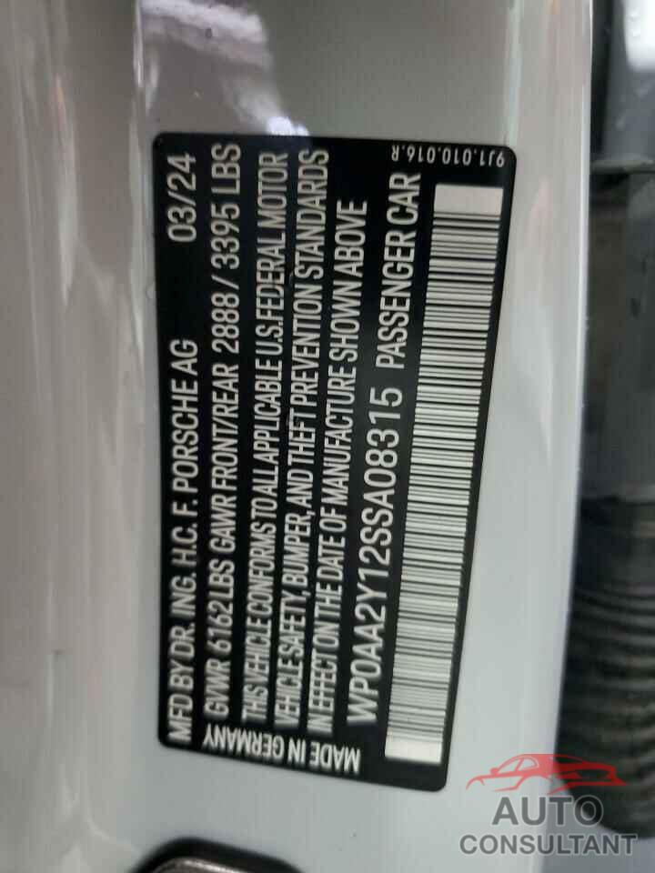 PORSCHE TAYCAN 2025 - WP0AA2Y12SSA08315