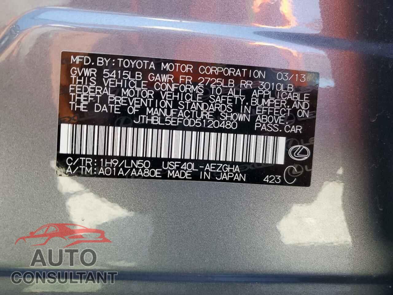 LEXUS LS460 2013 - JTHBL5EF0D5120480