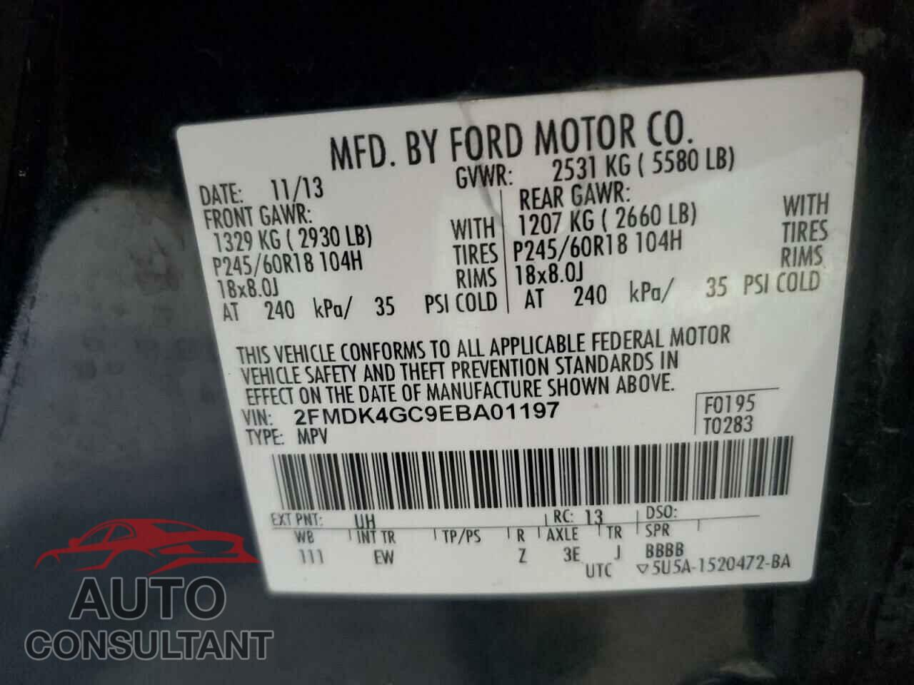 FORD EDGE 2014 - 2FMDK4GC9EBA01197