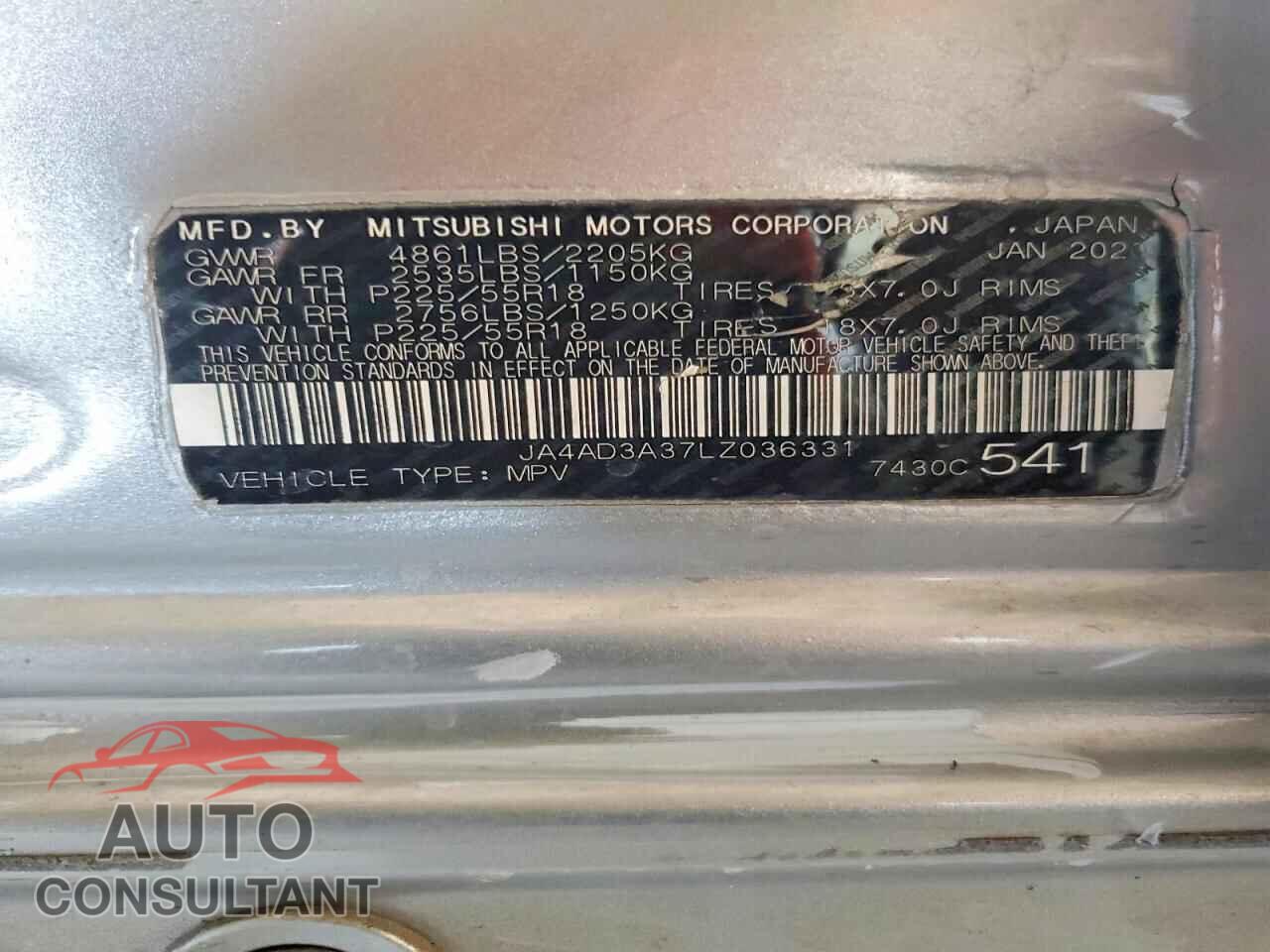 MITSUBISHI OUTLANDER 2020 - JA4AD3A37LZ036331