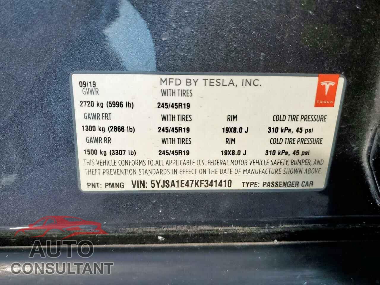 TESLA MODEL S 2019 - 5YJSA1E47KF341410