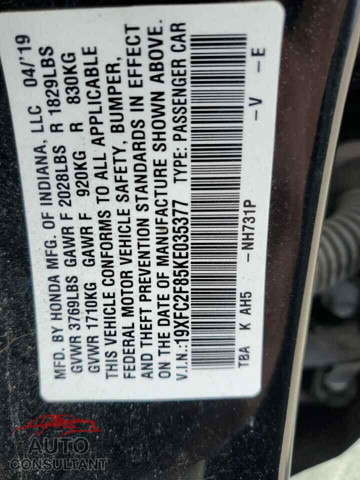 HONDA CIVIC 2019 - 19XFC2F85KE035377