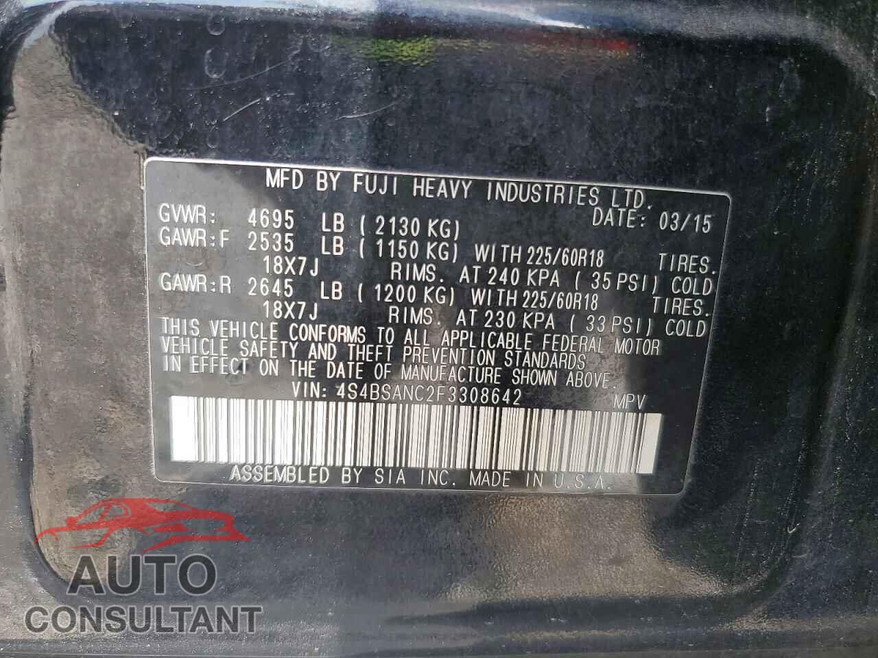 SUBARU OUTBACK 2015 - 4S4BSANC2F3308642