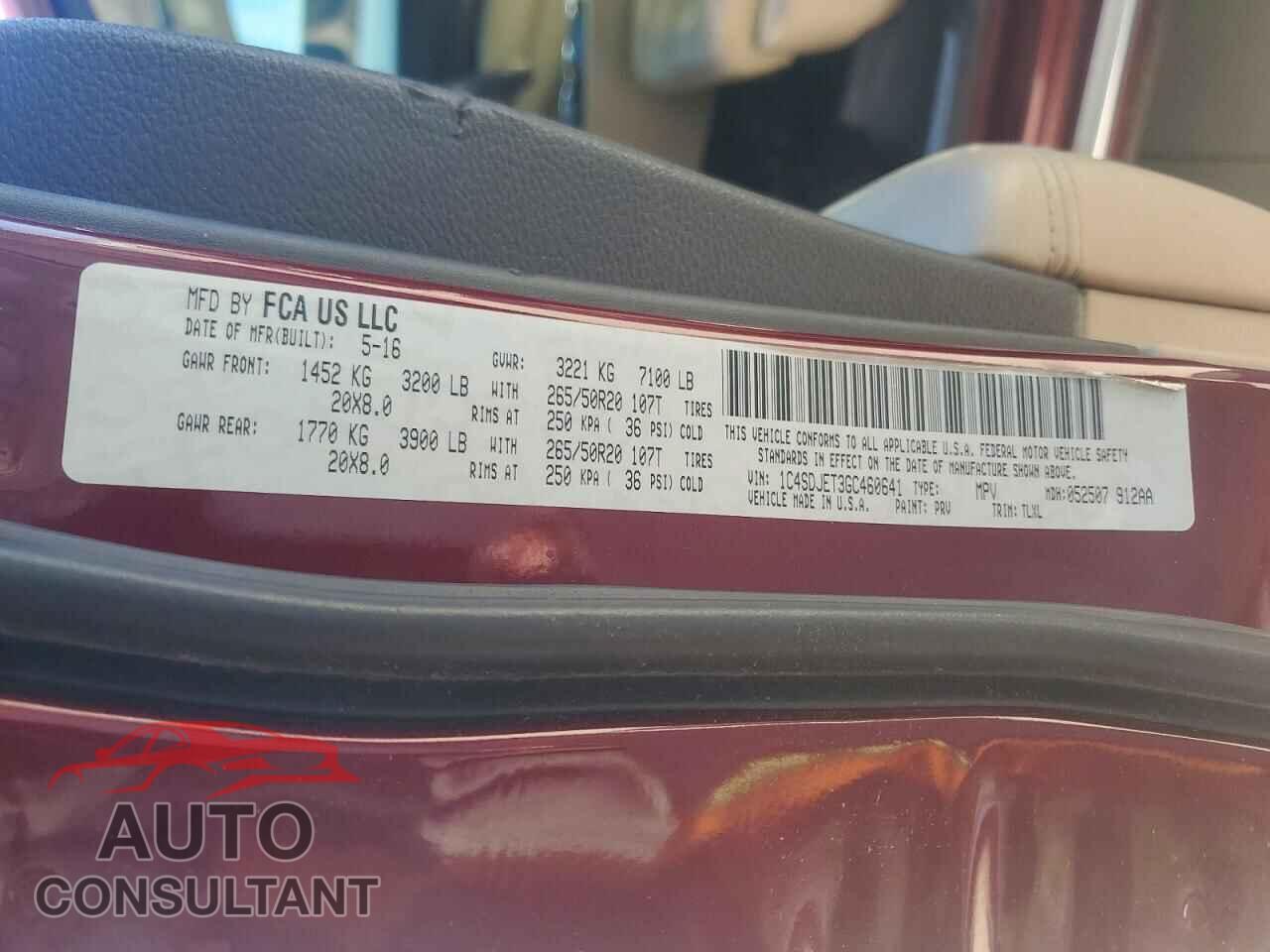 DODGE DURANGO 2016 - 1C4SDJET3GC460641