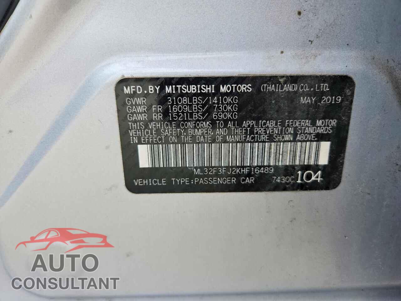 MITSUBISHI MIRAGE 2019 - ML32F3FJ2KHF16489